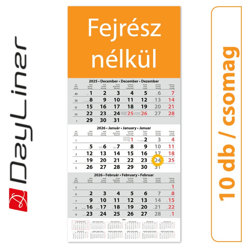 SP1, 12 lapos speditőr naptár - Fejrész nélkül, 10db/csomag