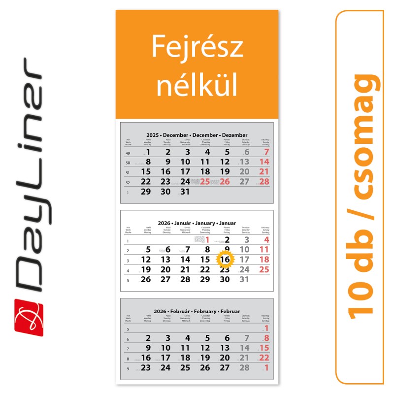 SP30, 3 tömbös 3 hónapos speditőr naptár TRN - Fejrész nélkül, 10db/csomag