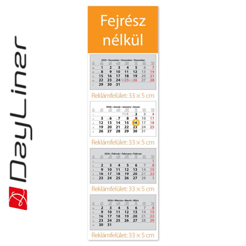 SP4, 4 tömbös 4 hónapos speditőr naptár - Fejrész nélkül